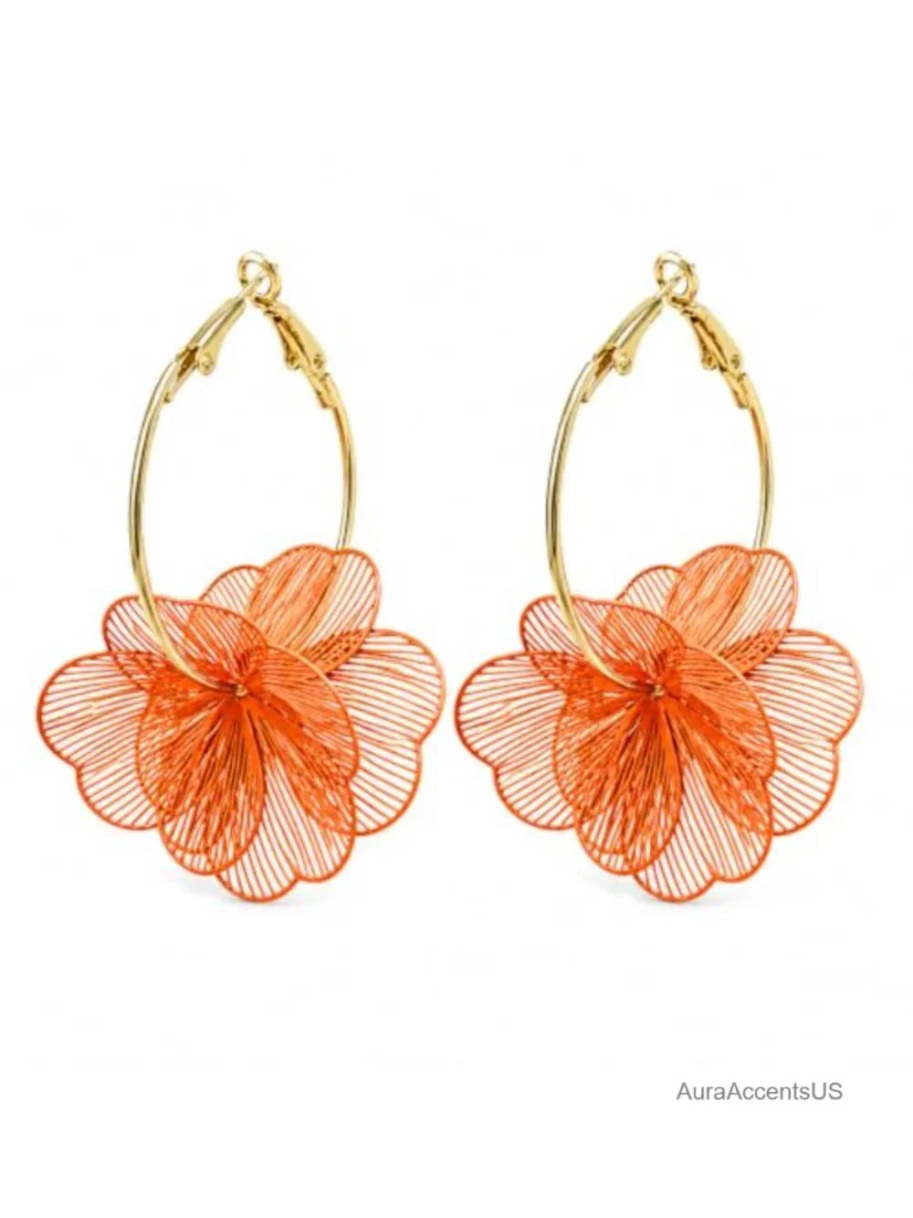 Gold Flower Dangle Earrings Women Floral Statement Jewelry Gift Lightweight
